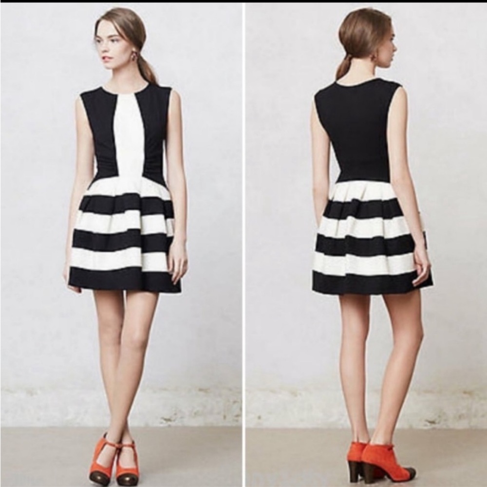 Anthropologie Eva Franco Black and White Aubrey Fit and Flare Mini Dress